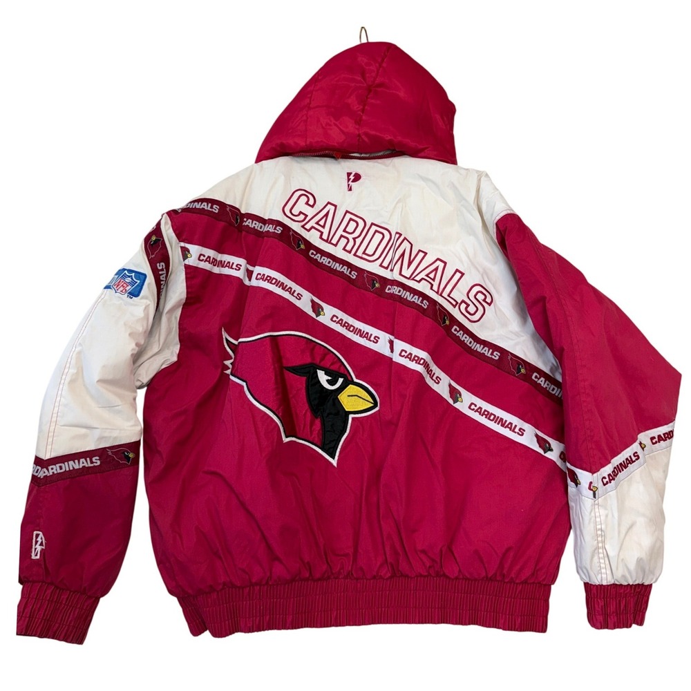 Vintage Pro Player Arizona Cardinals NFL Puffer Jacket Red White XXL Full Zip - Picture 2 of 9